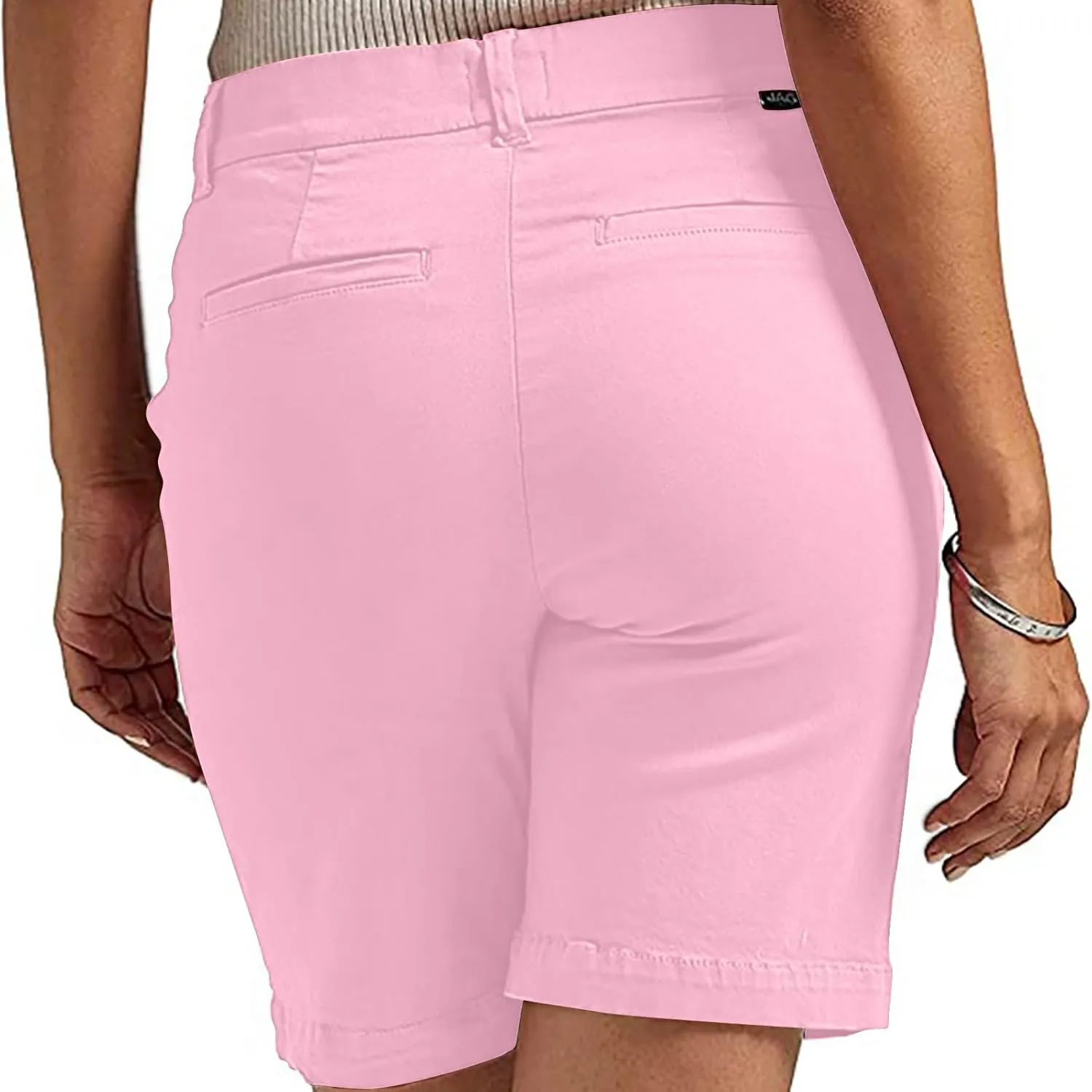 Chino Shorts for Women Comfy Casual Slim Fit Pull On Knee Length Shorts Solid Lounge Bermuda Shorts with Pockets