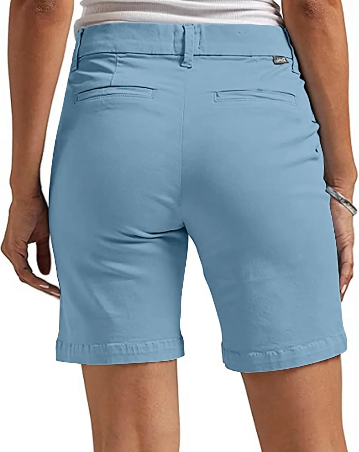 Chino Shorts for Women Comfy Casual Slim Fit Pull On Knee Length Shorts Solid Lounge Bermuda Shorts with Pockets