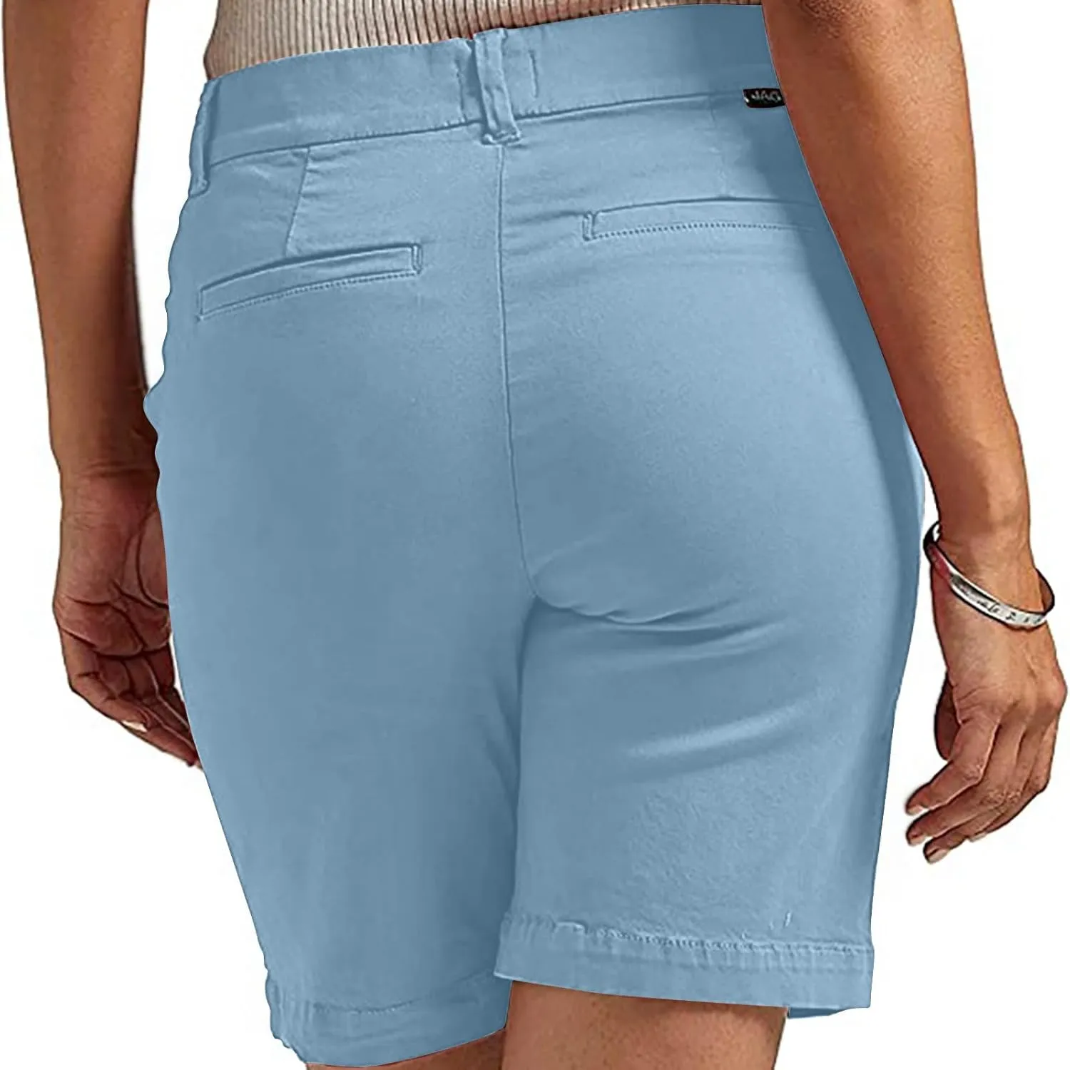 Chino Shorts for Women Comfy Casual Slim Fit Pull On Knee Length Shorts Solid Lounge Bermuda Shorts with Pockets