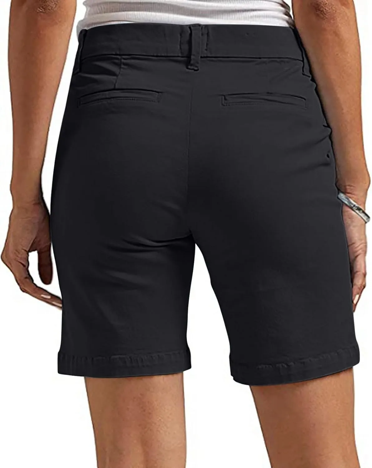 Chino Shorts for Women Comfy Casual Slim Fit Pull On Knee Length Shorts Solid Lounge Bermuda Shorts with Pockets
