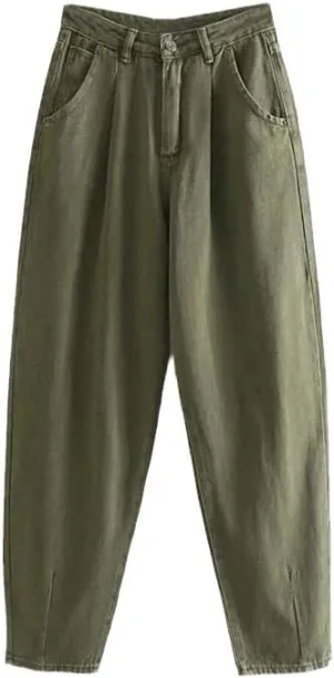 CHONG FENG XIA Autumn Winter Cargo Pants High Waist Harem Loose Trousers Ladie Casual Jeans
