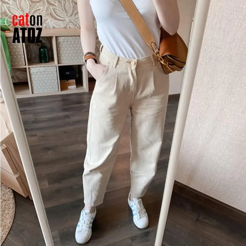 CHONG FENG XIA Autumn Winter Cargo Pants High Waist Harem Loose Trousers Ladie Casual Jeans