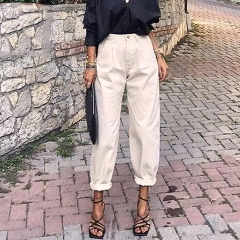 CHONG FENG XIA Autumn Winter Cargo Pants High Waist Harem Loose Trousers Ladie Casual Jeans