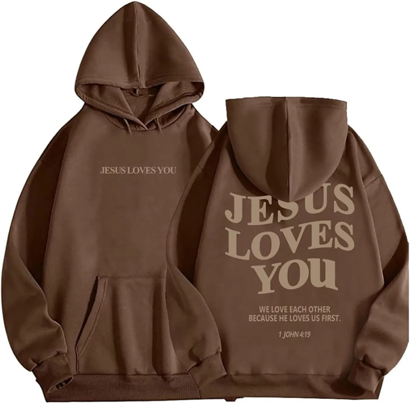 Christian Hoodies for Women Girls Jesus Loves You Letter Graphic Oversized Long Sleeve Pockets Bible Verse Hooded Sweatshirts