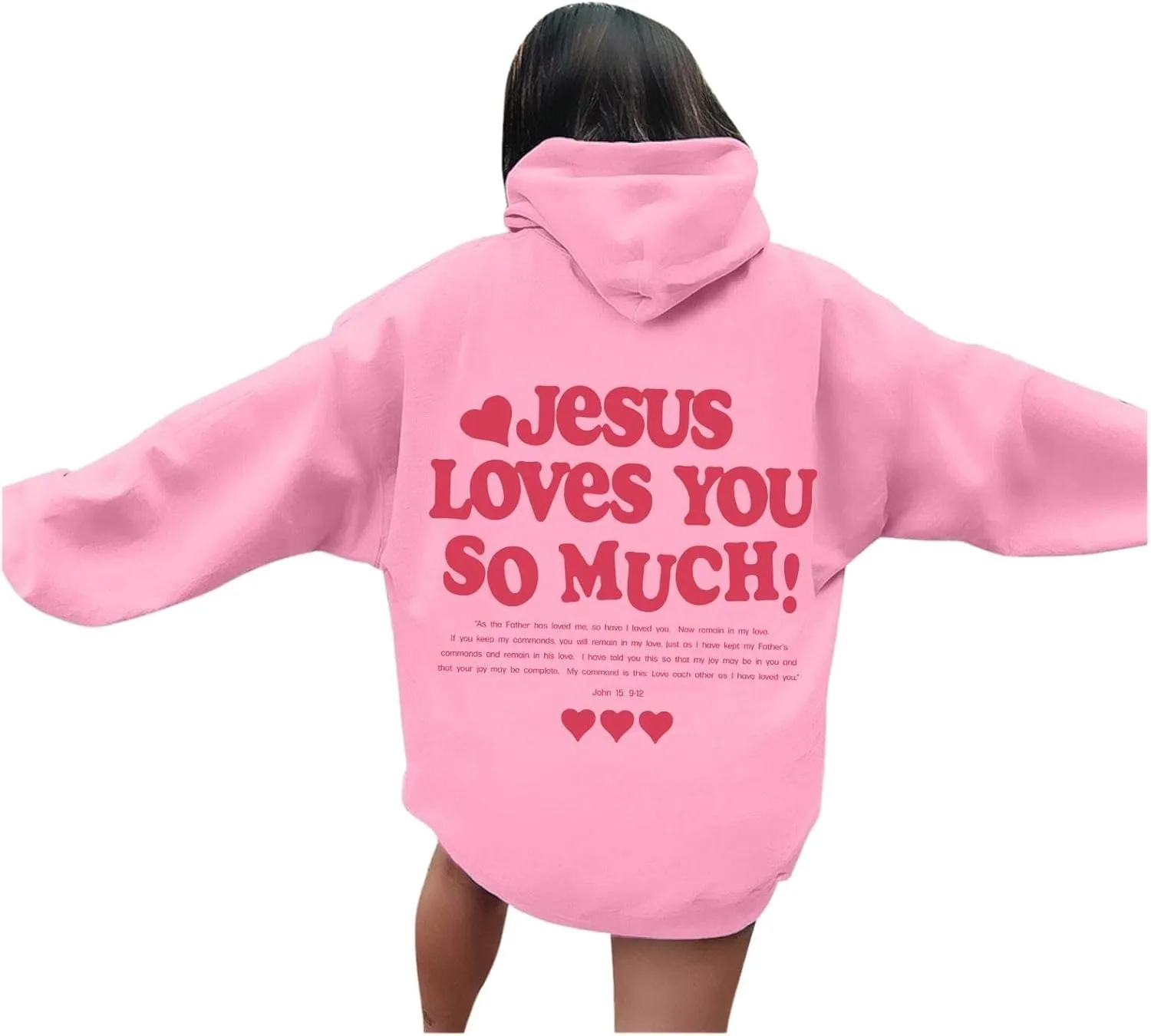 Christian Hoodies for Women Jesus Loves You So Much Letter Graphic Printed Hoodies Drawstring Long Sleeve Tops with Pockets Oversized Zip Up Hoodie for Women,Pink,M