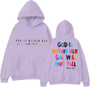 Christian Hoodies Women God Is Within Her She Will Not Fall Bible Verse Pullover Y2k Crewneck Sweatshirts Women