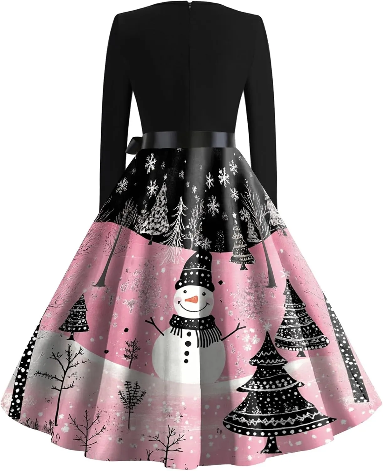 Christmas Dresses for Women 2024 Long Sleeve Crewneck Xmas Reindeer Big Hem Bodycon Midi A-Line Winter Hepburn Dress