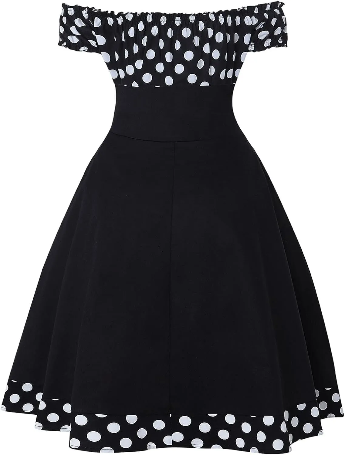 Cocktail Dress for Women 1960 Retro Polka Dot Off The Shoulder A-Line Swing Sundress Rockabilly Garden Party Dress