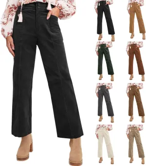 Corduroy Pants Women Straight Leg Elastic Waist Work Pants Casual Loose Ankle Jeans Vintage Teacher Pants with Pockets