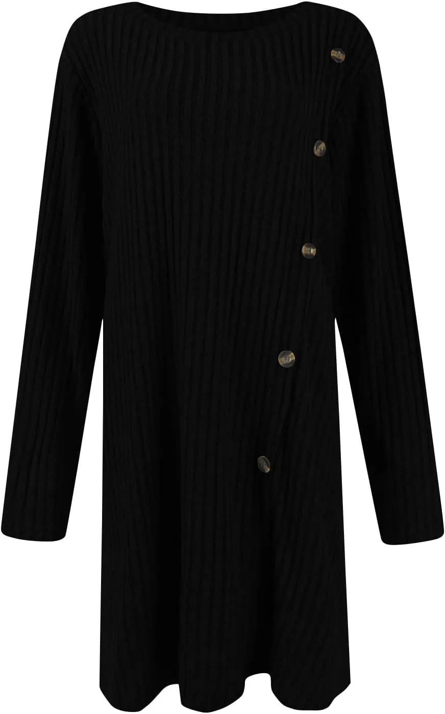 COTECRAM Fall Dresses for Women 2024 Trendy Buttons Side Long Sleeve Dress Casual Winter Tunic Sweater Dresses with Pockets