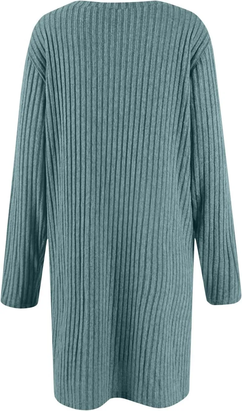 COTECRAM Fall Dresses for Women 2024 Trendy Buttons Side Long Sleeve Dress Casual Winter Tunic Sweater Dresses with Pockets