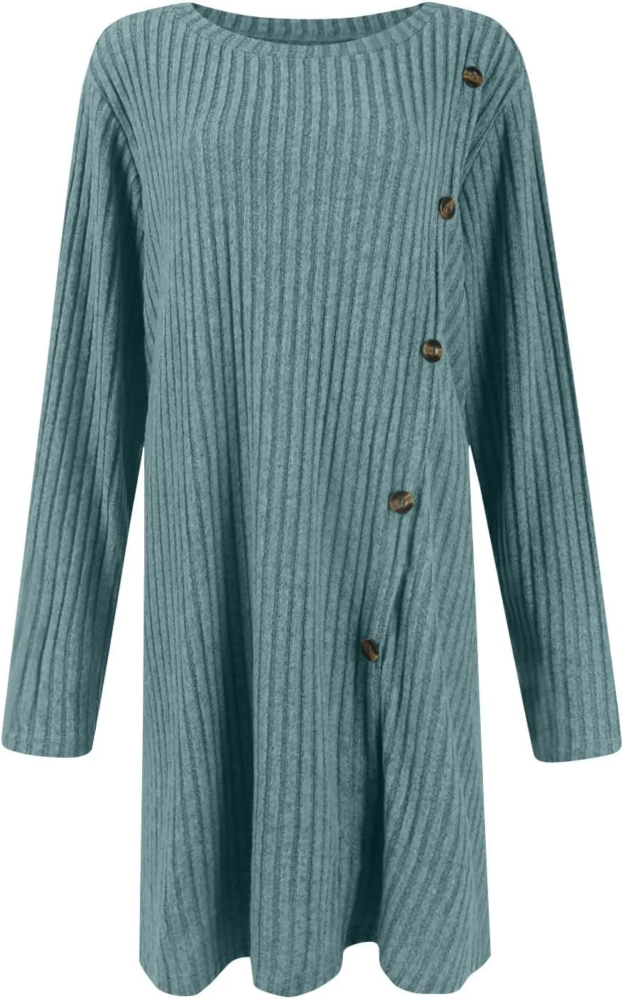COTECRAM Fall Dresses for Women 2024 Trendy Buttons Side Long Sleeve Dress Casual Winter Tunic Sweater Dresses with Pockets
