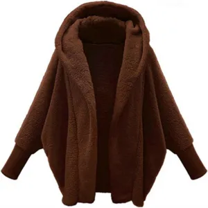 COTECRAM Women's 2024 Winter Fuzzy Batwing Sleeve Fleece Open Front Hooded Cardigans Jacket Oversized Sherpa Coats Outerwear