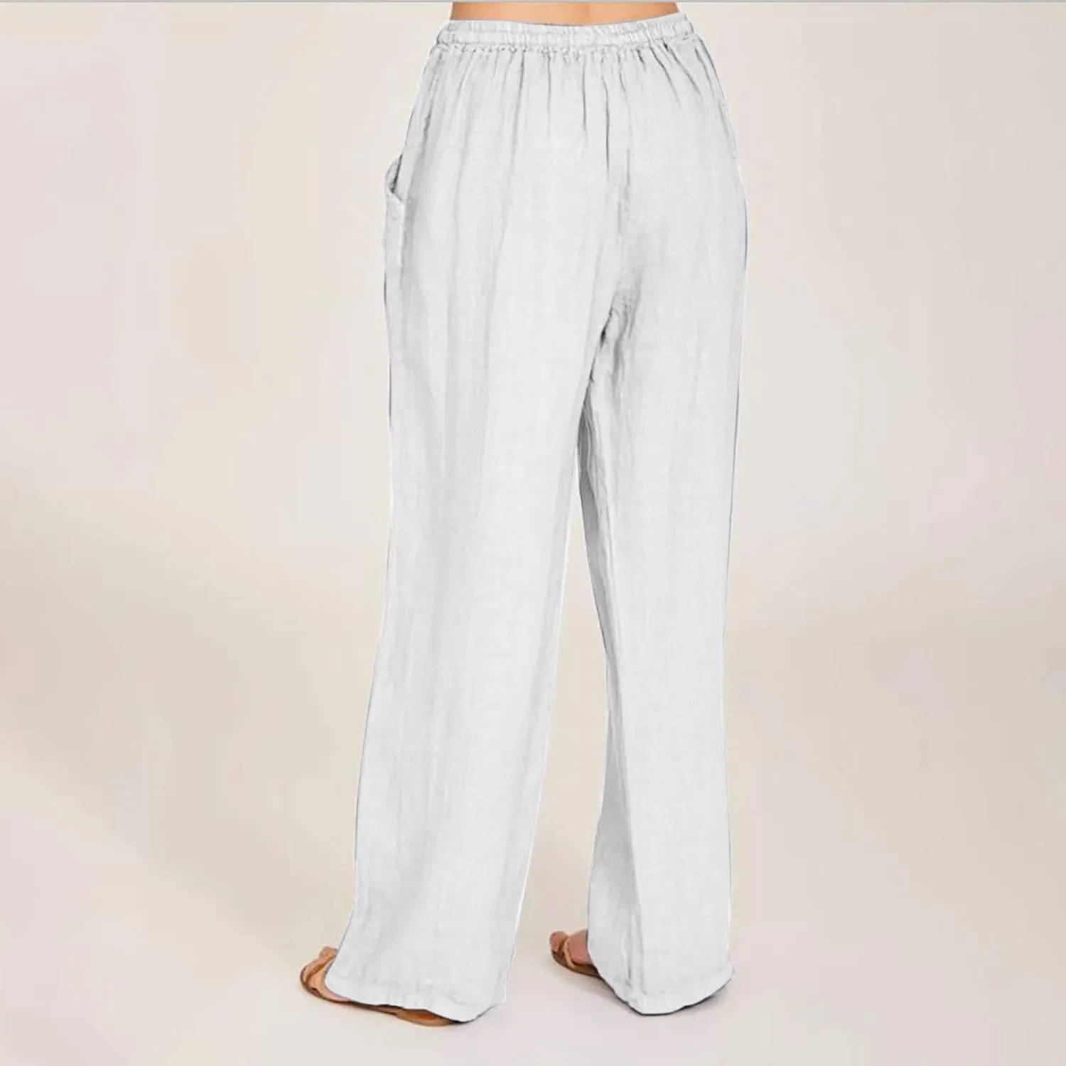 Cotton Linen Pants for Women 2024 Summer Comfy Loose Drawstring High Waist Pants Lightweight Vacation Beach Trousers