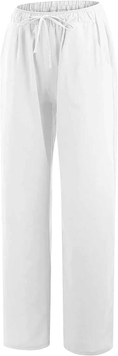 Cotton Linen Pants for Women 2024 Summer Comfy Loose Drawstring High Waist Pants Lightweight Vacation Beach Trousers