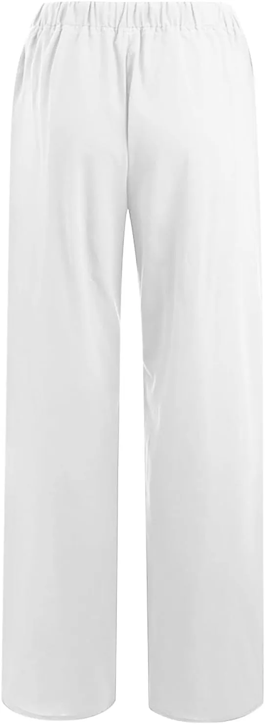 Cotton Linen Pants for Women 2024 Summer Comfy Loose Drawstring High Waist Pants Lightweight Vacation Beach Trousers