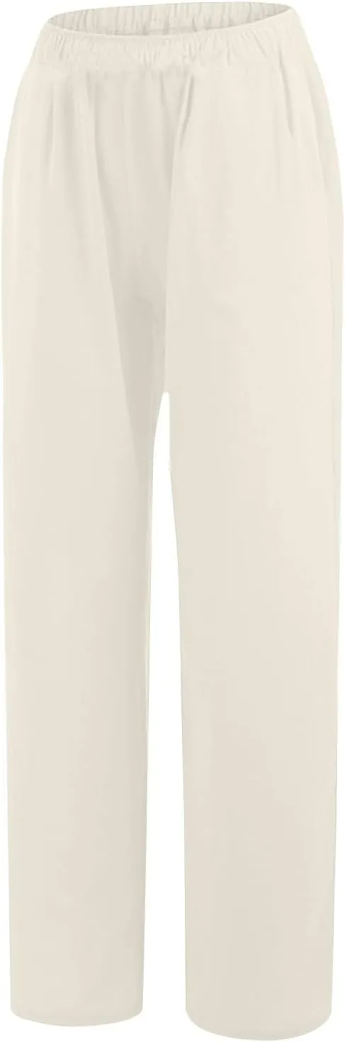 Cotton Linen Pants for Women Casual Summer Elastic High Waist Pants Straight Wide Leg Pants Baggy Loose Fit Trousers