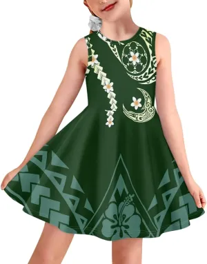 Crew Neck Casual Dress Polynesian Tribal Tapa Totem Girls Dress Boho Beach Casual Midi Dresses Party Dress