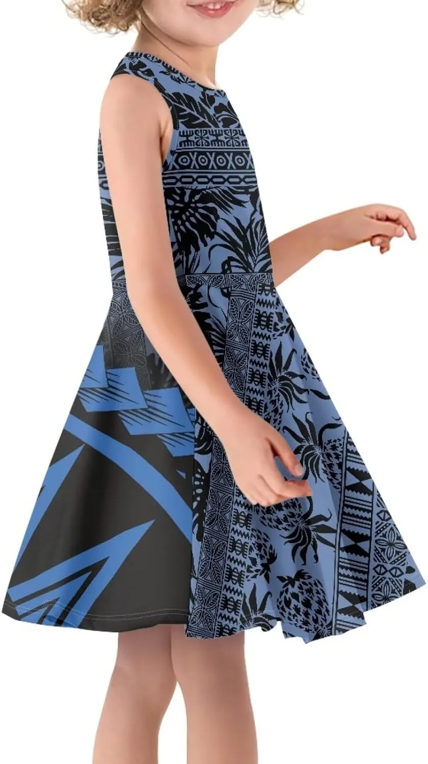 Crew Neck Casual Dress Polynesian Tribal Tapa Totem Girls Dress Boho Beach Casual Midi Dresses Party Dress