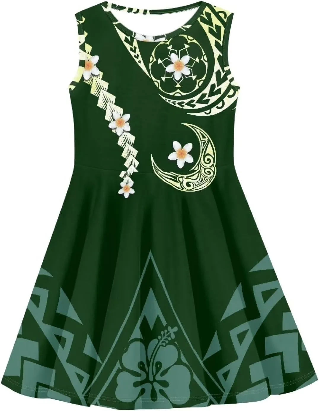 Crew Neck Casual Dress Polynesian Tribal Tapa Totem Girls Dress Boho Beach Casual Midi Dresses Party Dress