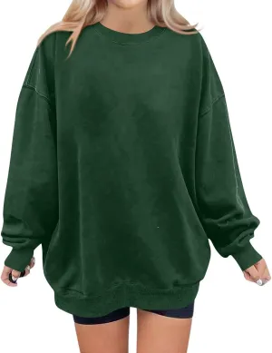 Crewneck Sweatshirts Women Fleece Oversized Hoodie Long Sleeve Shirts Loose Fitting Tops Drop Shoulder Pullover