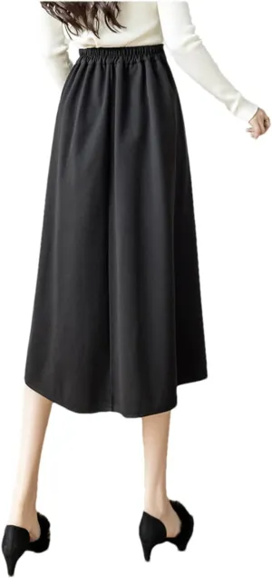 DBFBDTU High Waist Pleated Skirt Women Midi Skirt Ladies Woolen A-Line