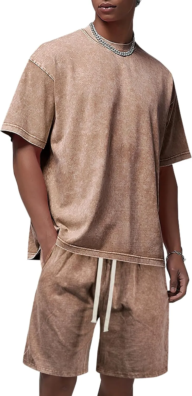 Derminpro Men's Cotton Short Sets 2 Piece Outfits Casual Summer Short Sleeve/Sleeveless Tracksuits