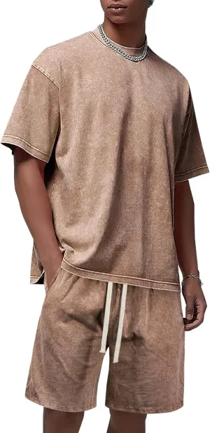 Derminpro Men's Cotton Short Sets 2 Piece Outfits Casual Summer Short Sleeve/Sleeveless Tracksuits