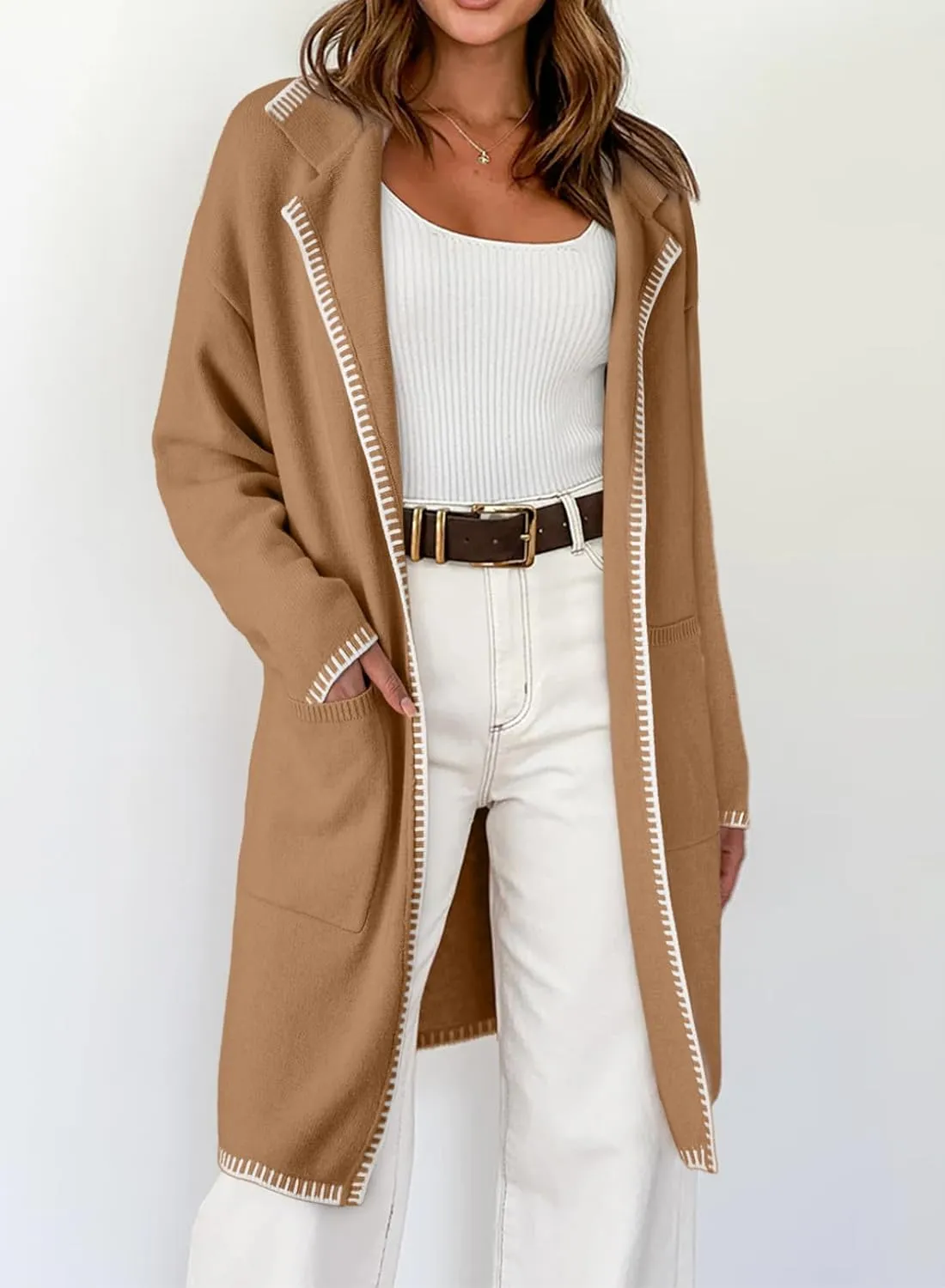 Dokotoo Womens Casual Long Cardigan Sweaters 2024 Winter Coats Fall Jacket Knit Coatigan Outwear with Pockets