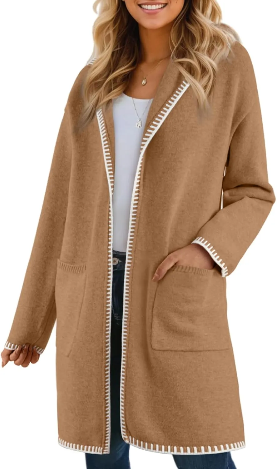 Dokotoo Womens Casual Long Cardigan Sweaters 2024 Winter Coats Fall Jacket Knit Coatigan Outwear with Pockets