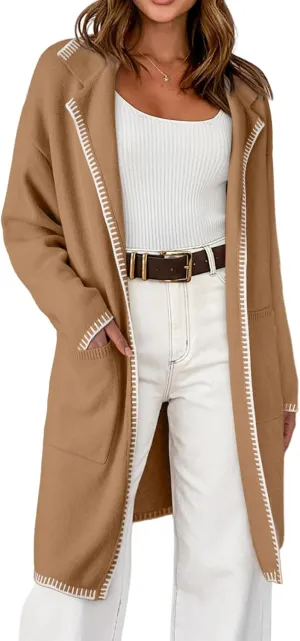 Dokotoo Womens Casual Long Cardigan Sweaters 2024 Winter Coats Fall Jacket Knit Coatigan Outwear with Pockets