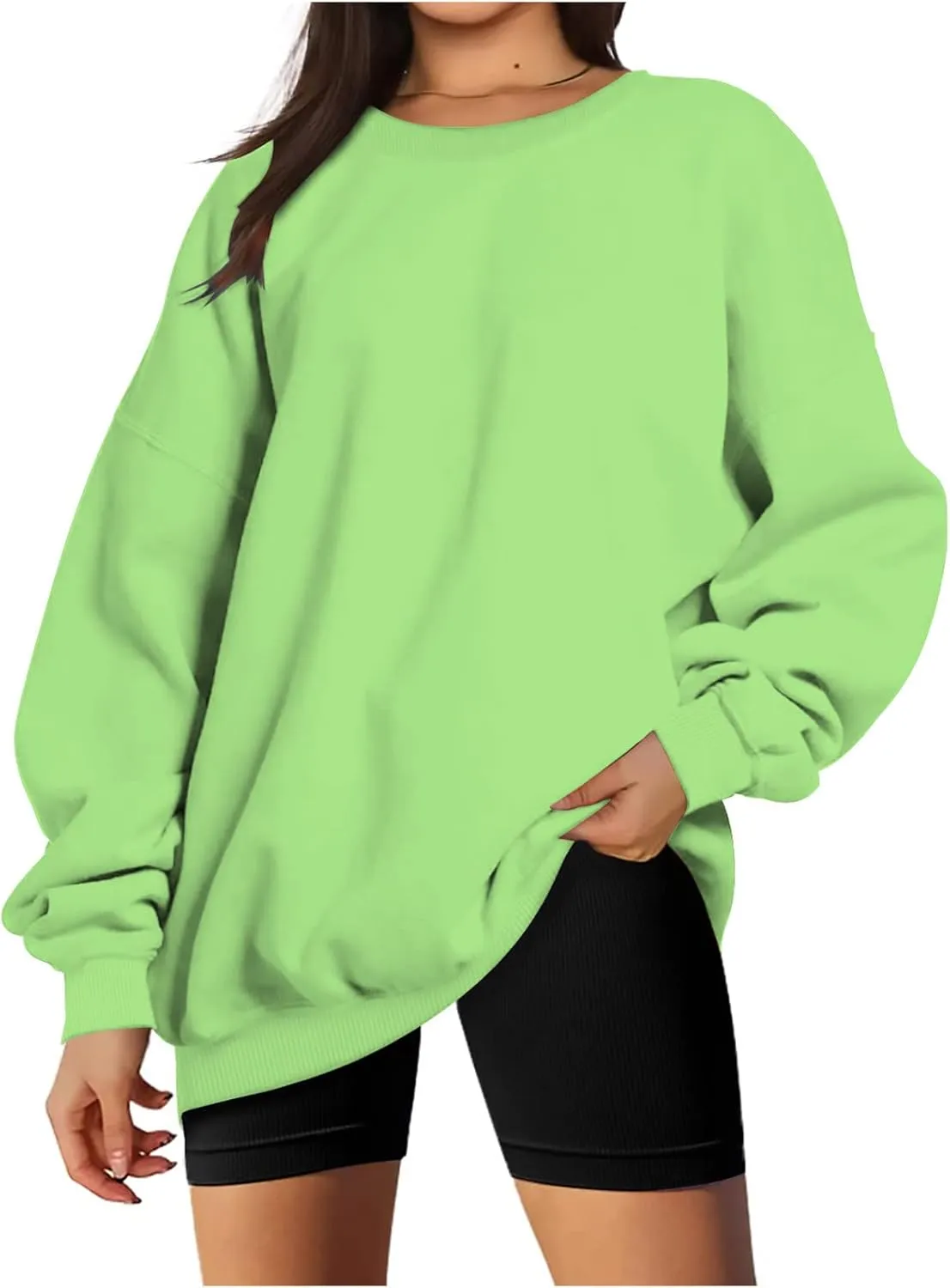 DOLKFU Women Oversized Crewneck Sweatshirts Solid Basic Pullover Sweater Long Sleeve Hoodie Winter Y2K Ouffits Clothes