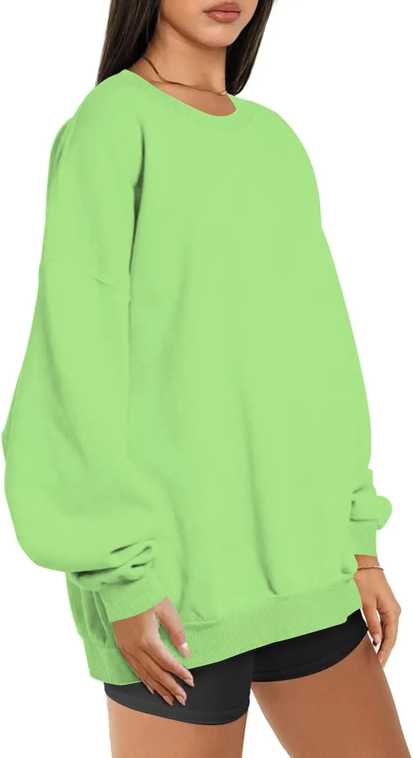 DOLKFU Women Oversized Crewneck Sweatshirts Solid Basic Pullover Sweater Long Sleeve Hoodie Winter Y2K Ouffits Clothes