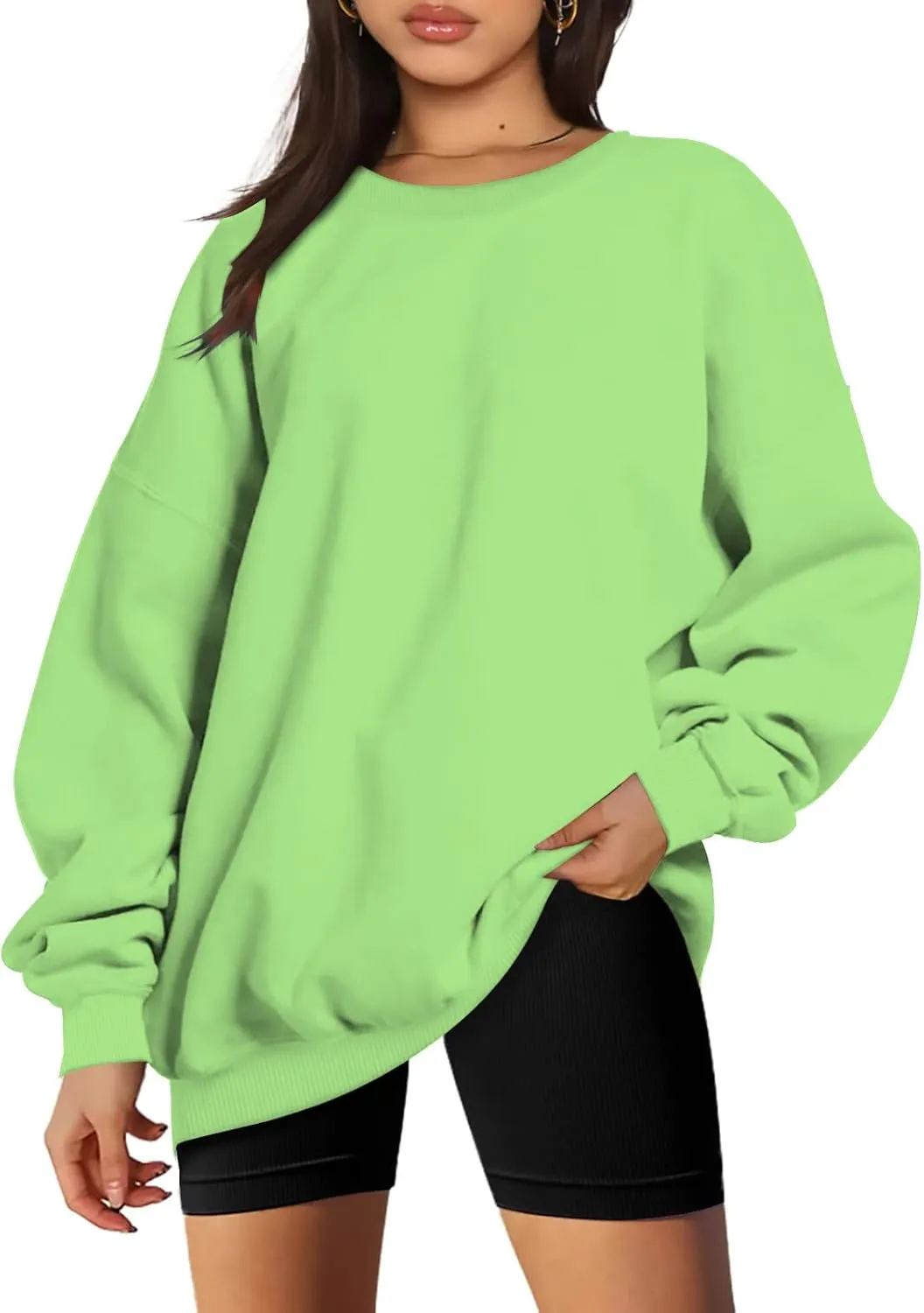 DOLKFU Women Oversized Crewneck Sweatshirts Solid Basic Pullover Sweater Long Sleeve Hoodie Winter Y2K Ouffits Clothes