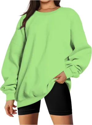 DOLKFU Women Oversized Crewneck Sweatshirts Solid Basic Pullover Sweater Long Sleeve Hoodie Winter Y2K Ouffits Clothes