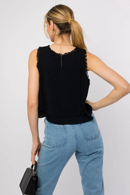 Double ruffle sleeveless top