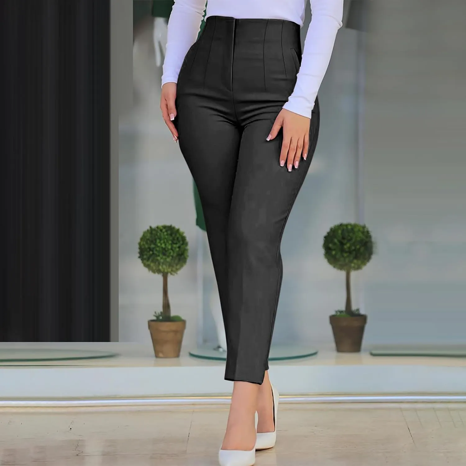 Dress Pants for Women Casual High Waist Work Office Pants Slim Fit Tummy Control Business Ankle Length Trousers