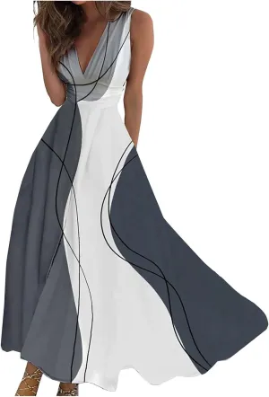 Dresses for Women 2024 Wrap V Neck Flowy Ruched Maxi Dress Sleeveless Floral Printed Beach Dresses Boho Sundresses