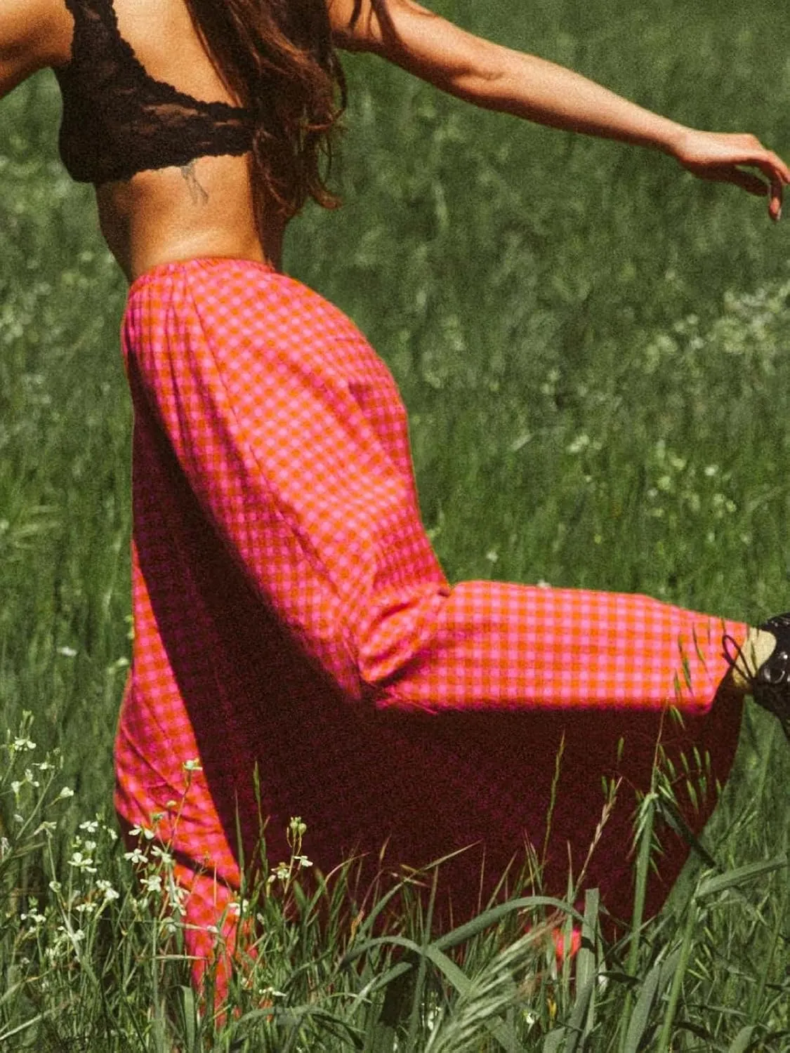ebossy Women's Retro Plaid Long Skirt Elastic Waist Gingham Flowy Summer A-line Maxi Skirts
