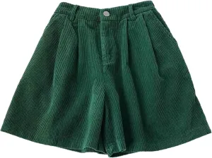 ECKHARDT Shorts for Women Knee Length Corduroy Straight Leg Shorts Ladies Casual High Waist All Corduroy