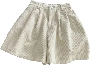 ECKHARDT Shorts for Women Knee Length Corduroy Straight Leg Shorts Ladies Casual High Waist All Corduroy