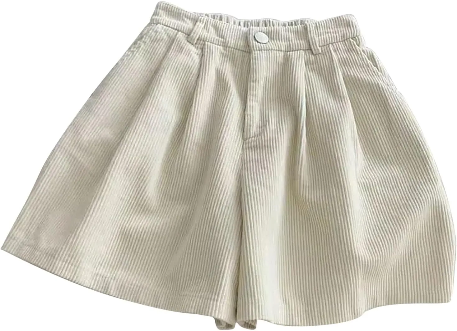 ECKHARDT Shorts for Women Knee Length Corduroy Straight Leg Shorts Ladies Casual High Waist All Corduroy
