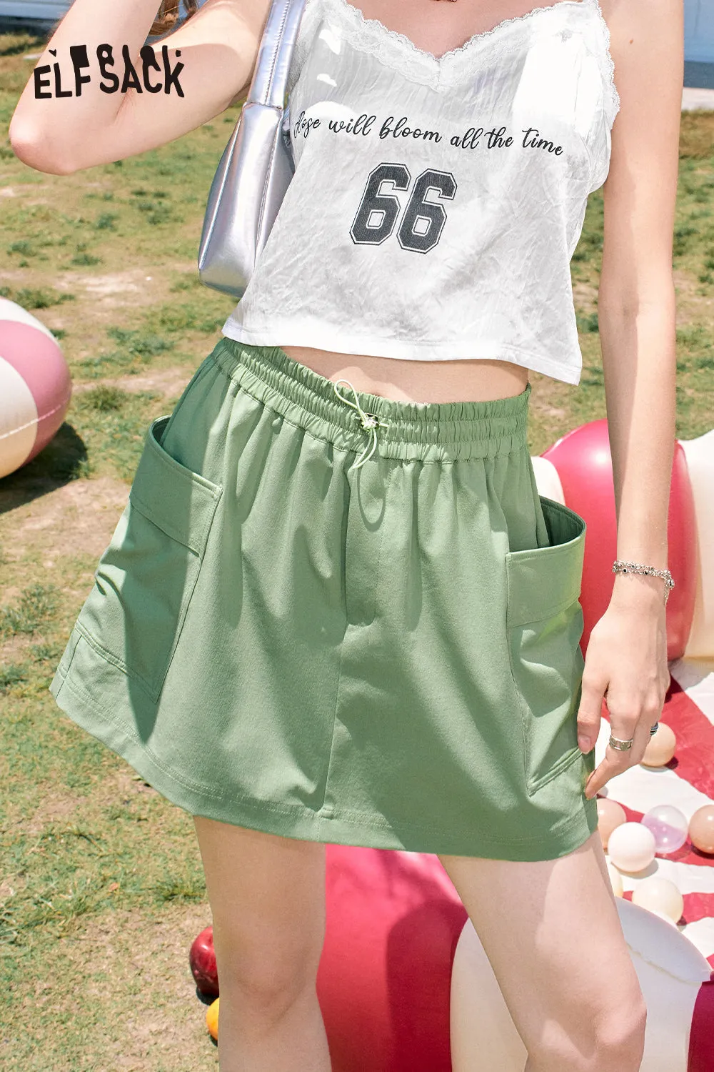 ELFSACK 2024 Summer New Arrivals Purple natural waist pocket casual versatile slim work skirt pants for women
