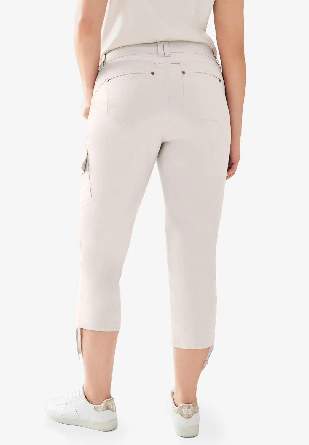 ellos Women's Plus Size Stretch Cargo Capris Front and Side Pockets Casual Cropped Pants