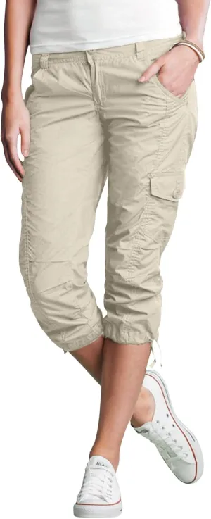 ellos Women's Plus Size Stretch Cargo Capris Front and Side Pockets Casual Cropped Pants
