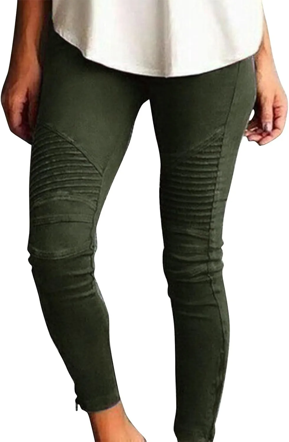 eoeioa Plus Size Leggings with Pockets for Women High Waisted Stretch Skinny Zipper Cropped Pencil Pants Stripe Tights Pants