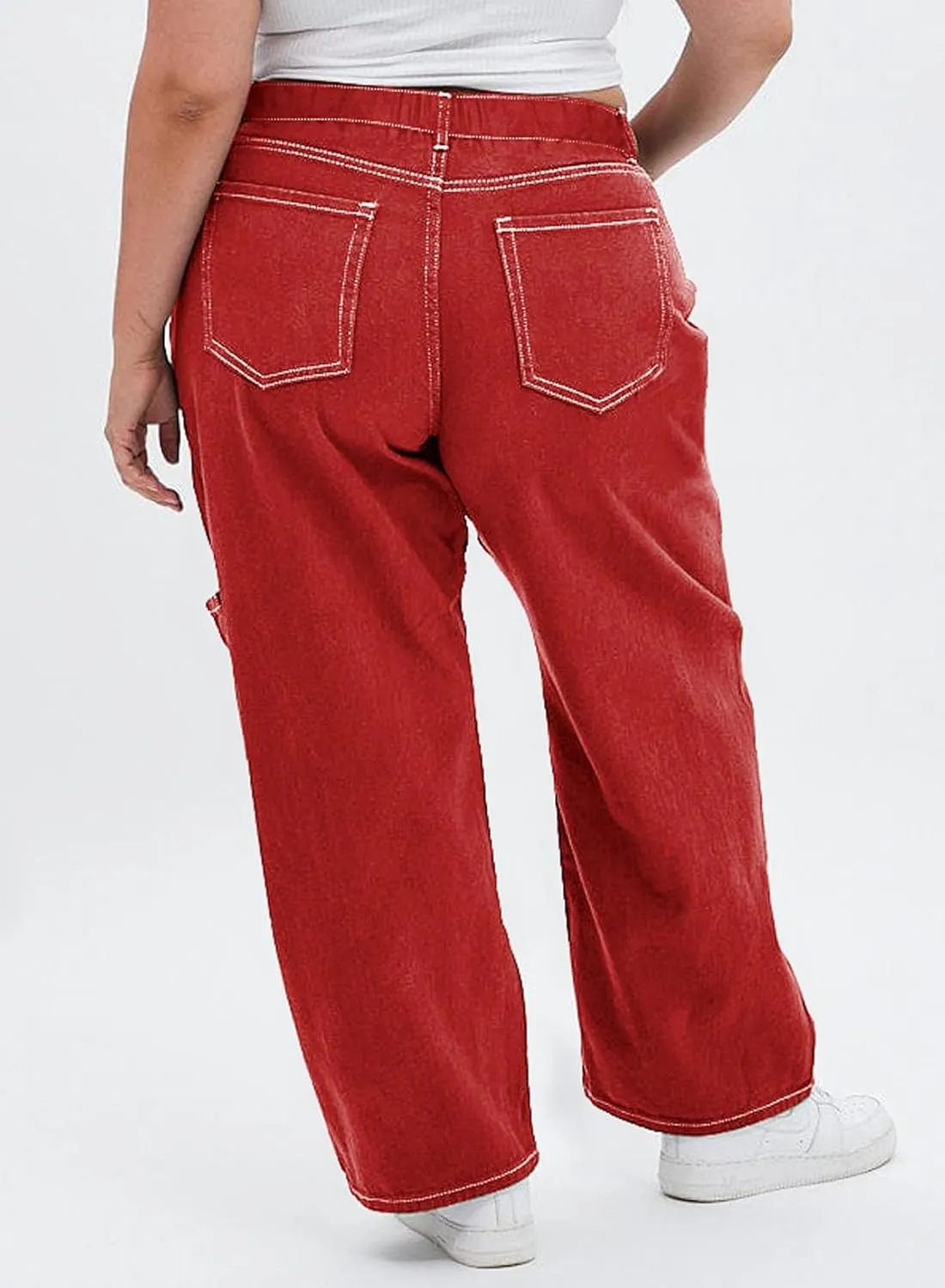 Eytino Womens Plus Size Cargo Pants High Waisted Stretch Wide Leg Baggy Pants Casual Trousers with Pockets(1X-5X)