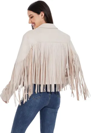 Fahsyee Women's Fringe Leather Jackets - Suede Faux Motocycle Biker Cropped Coat Vegan Blazer Pleather Fashion Tassel S-XXL