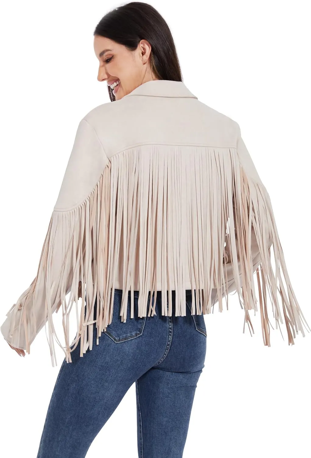 Fahsyee Women's Fringe Leather Jackets - Suede Faux Motocycle Biker Cropped Coat Vegan Blazer Pleather Fashion Tassel S-XXL