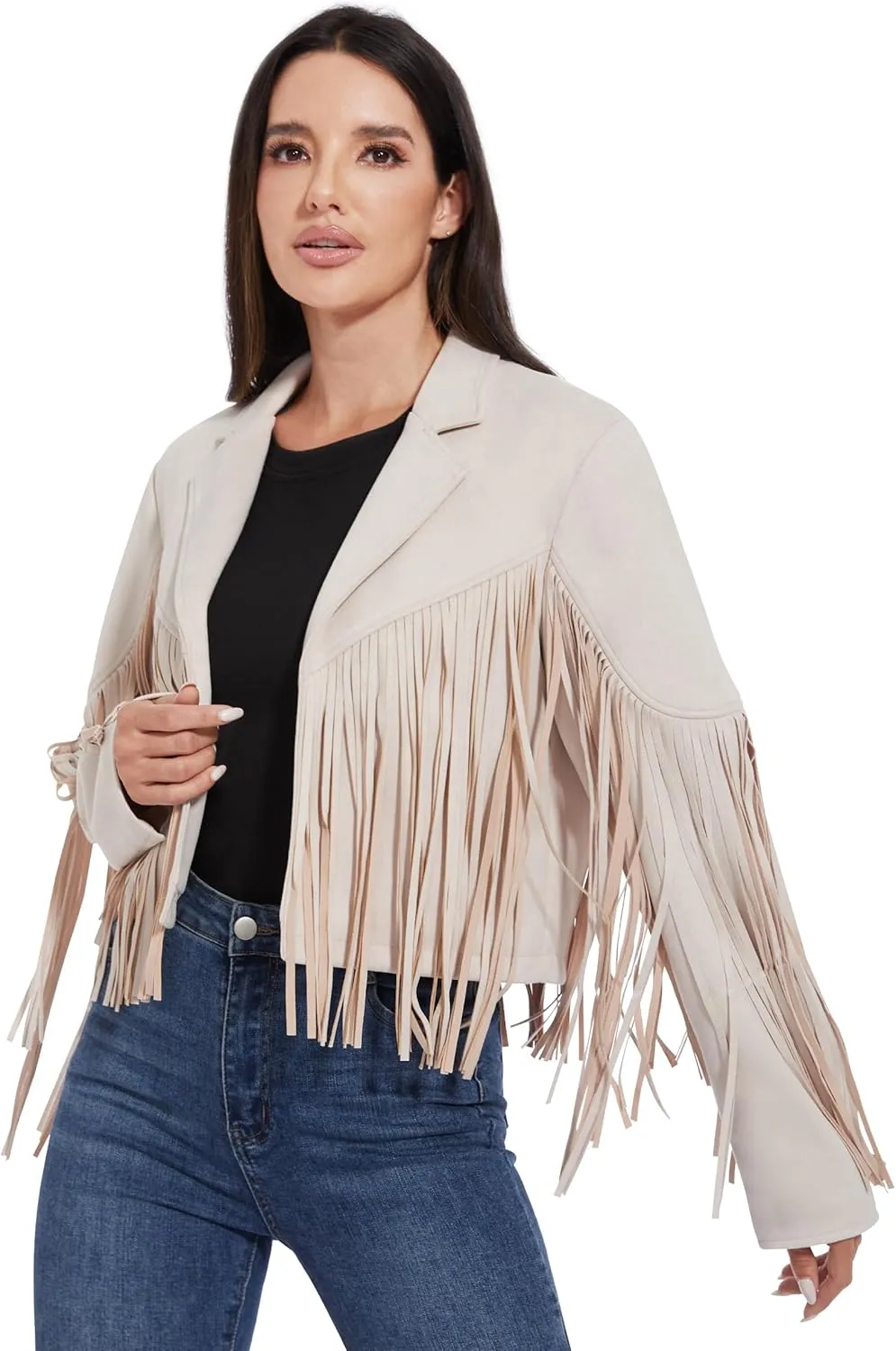 Fahsyee Women's Fringe Leather Jackets - Suede Faux Motocycle Biker Cropped Coat Vegan Blazer Pleather Fashion Tassel S-XXL